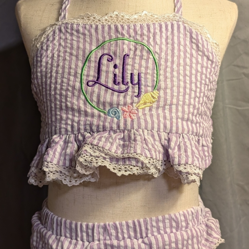 Purple Striped Halter Top and Shorts Set